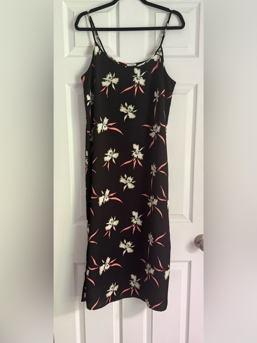 J.Crew Floral Slip Midi Dress Black Pink Sleeveless Side Slit Size Medium